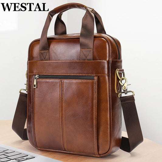 Bolso bandolera de cuero genuino para hombre | Elegante maletín para portátil