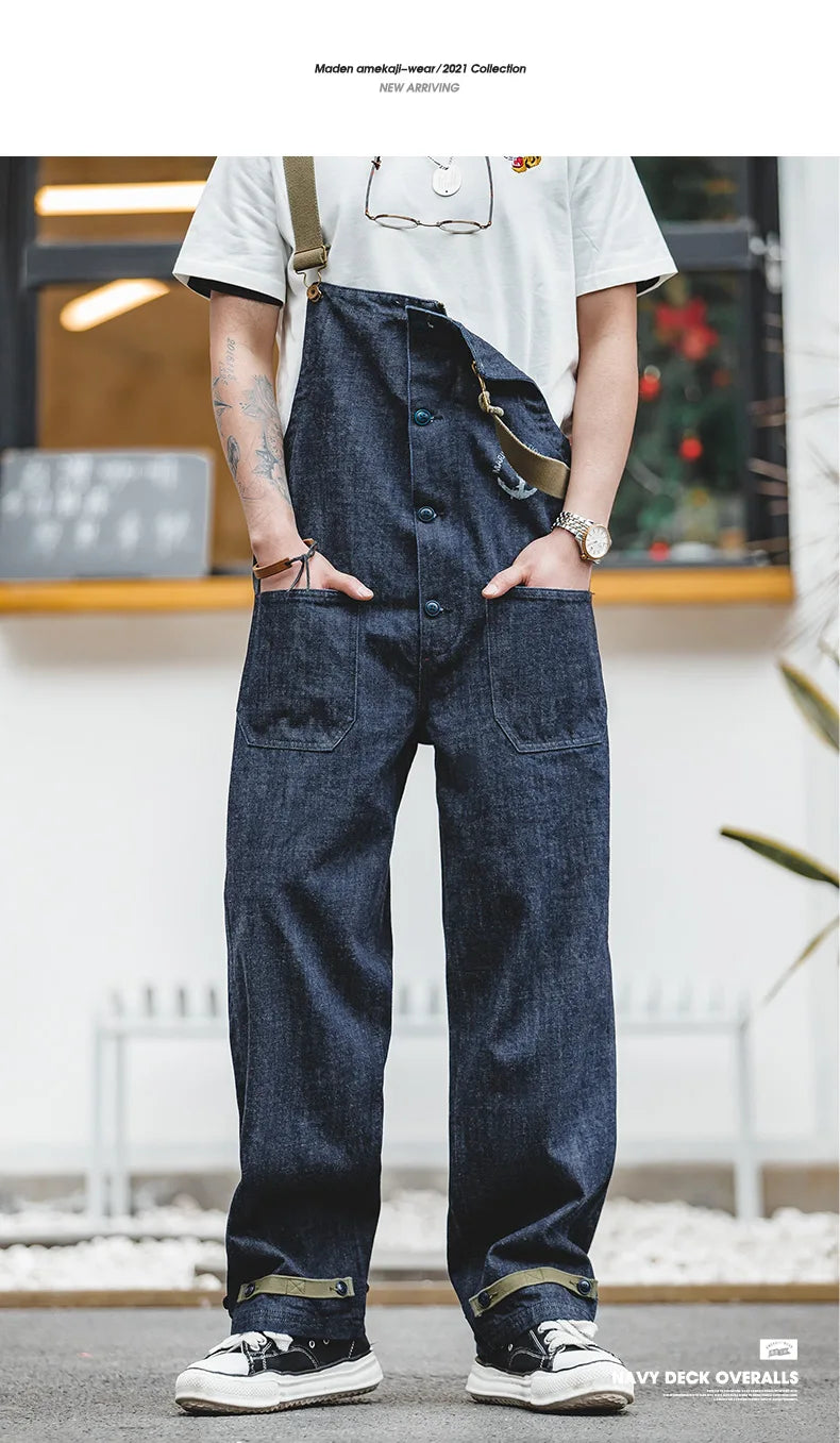 Men's Vintage Deck Strap Pants | Stylish Denim Straight Leg Jeans