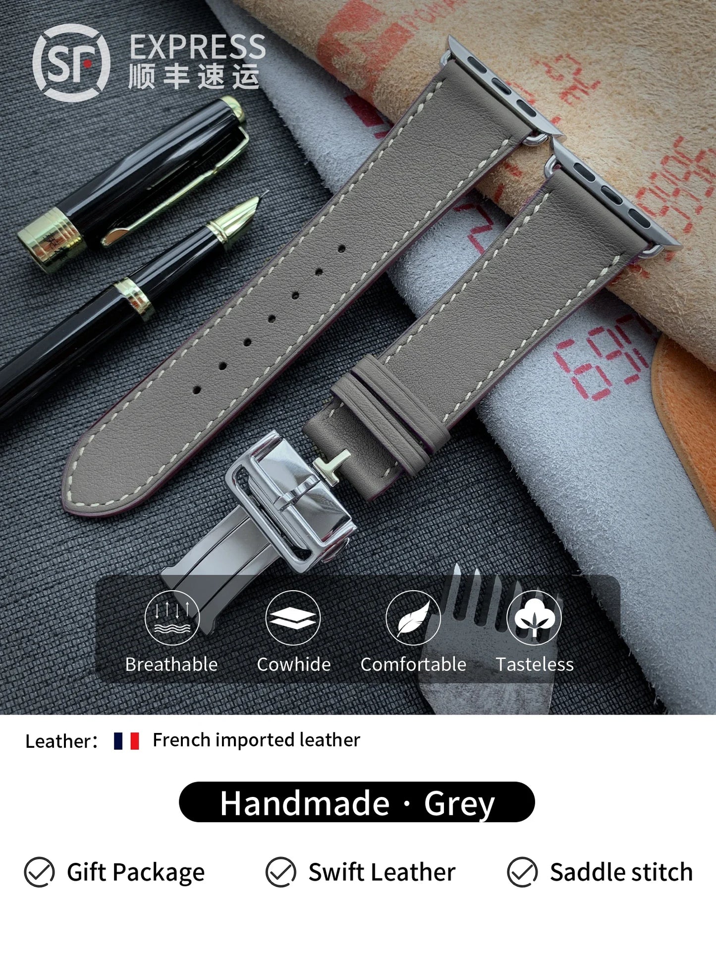 High Quality Genuine Leather Watch Band | Deployment Buckle Strap