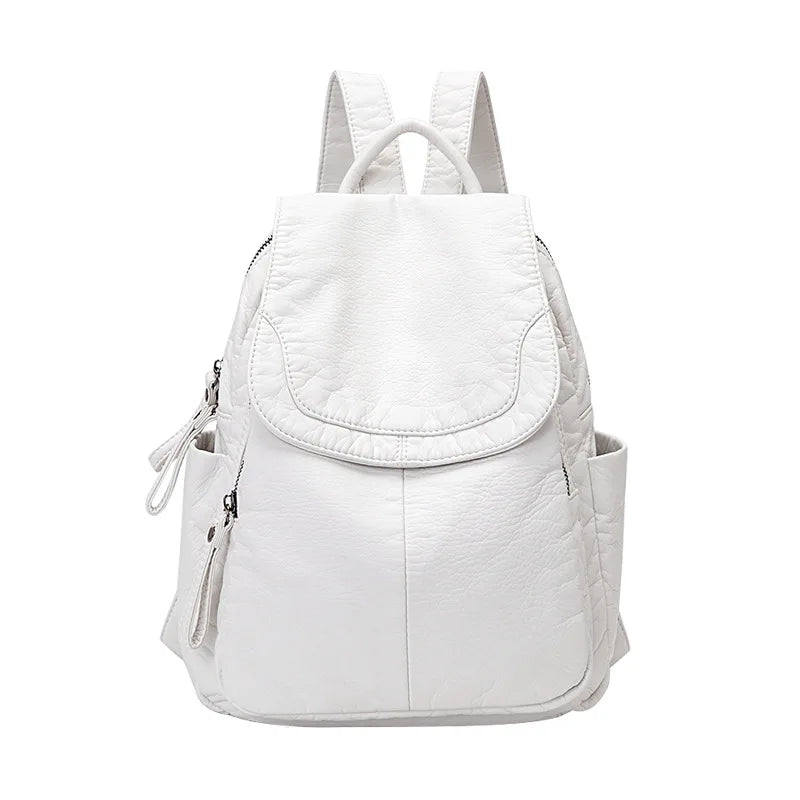 Stylish Women's White Washed Leather Backpack for Casual Travel