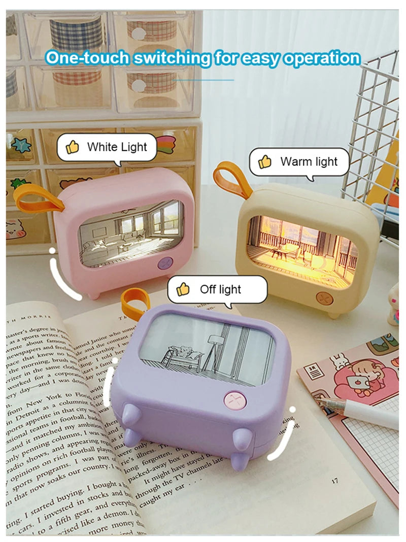 Cute TV Painting Night Light | Rechargeable LED Table Lamp for Kids