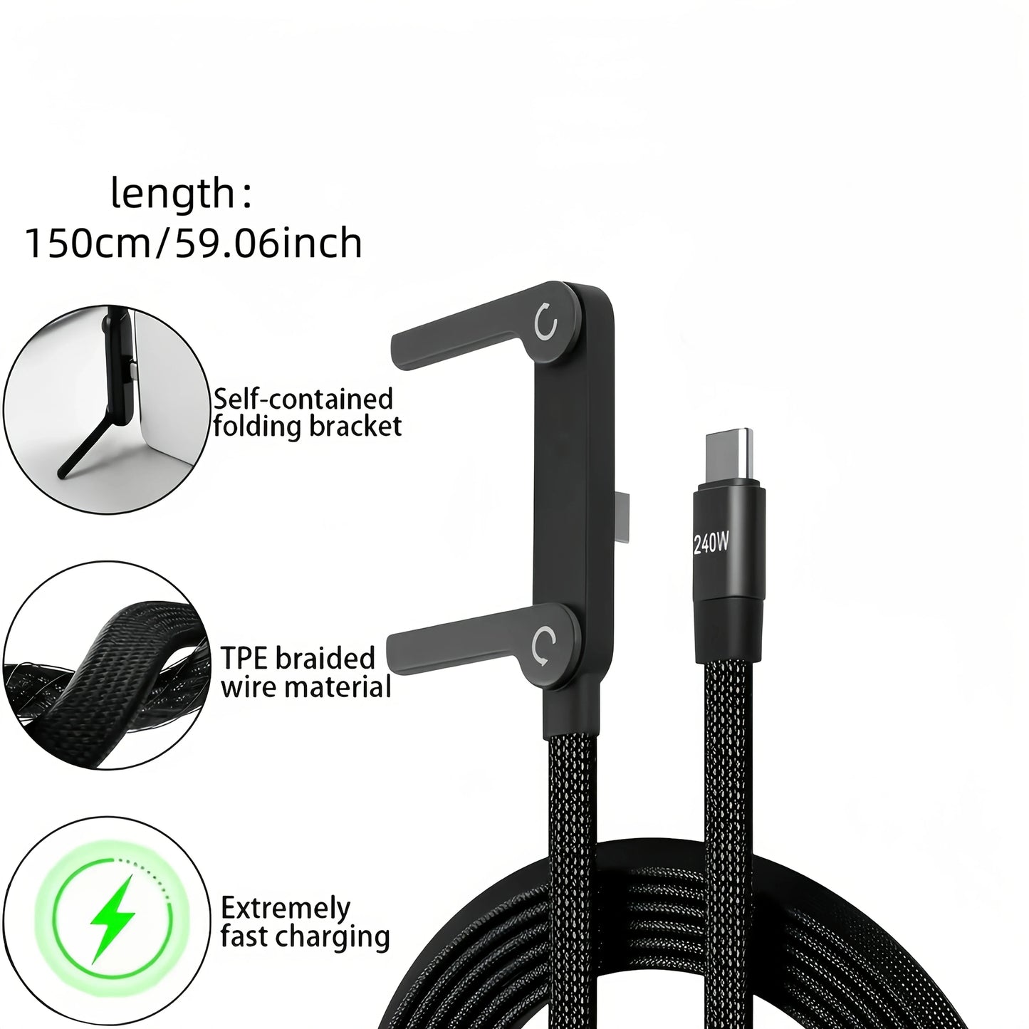 240W Fast Charging Foldable Phone Holder & USB Type-C Cable