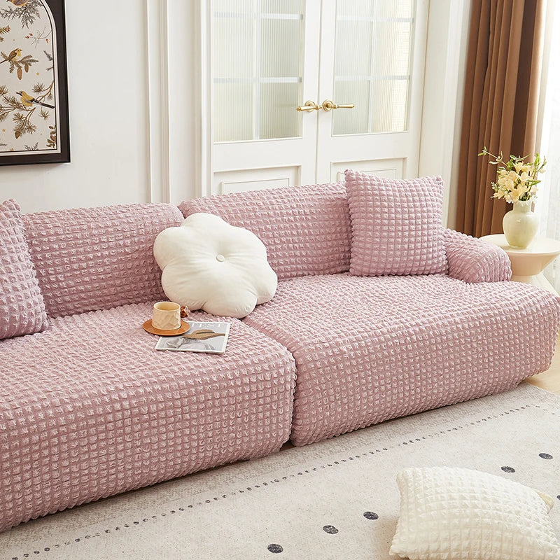 Solid Color Bubble Popcorn Sofa Cover | Elastic & Durable Fit