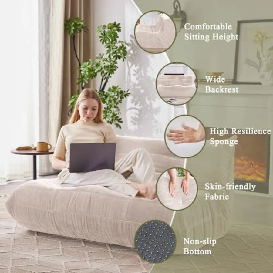 Large Bean Bag Chair Loveseat | Comfortable Memory Foam Sofa