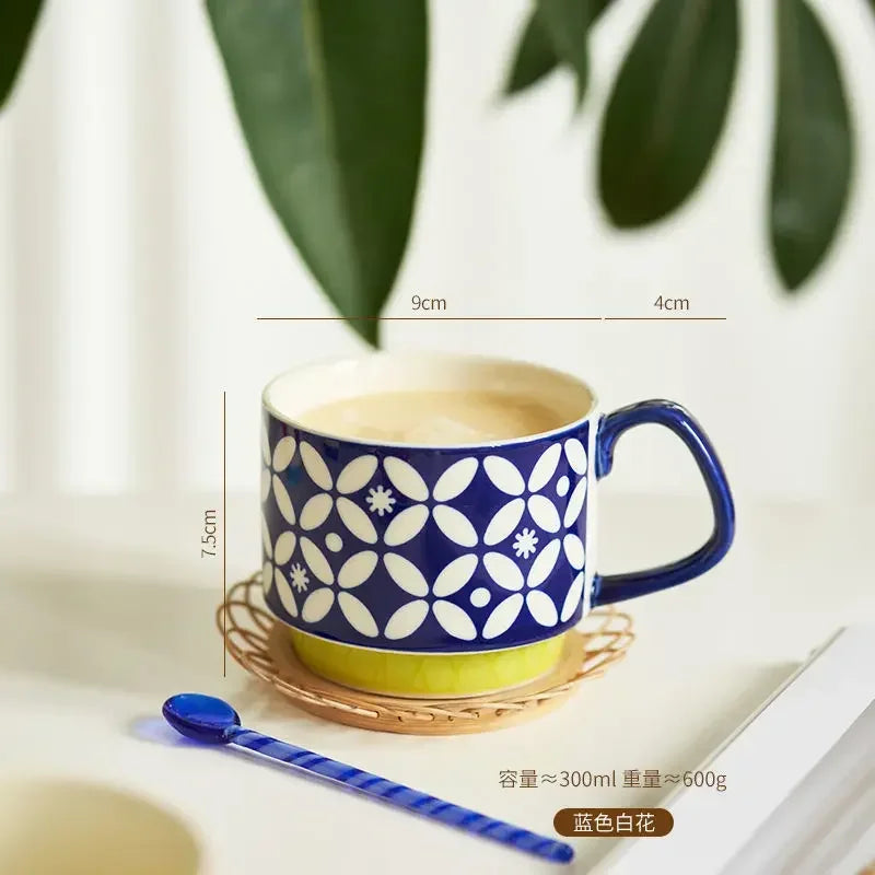 300ml Japanese Flower Ceramic Mug Set | Retro Drinkware for All Occasions