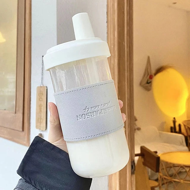 Cute Pearl Milk Tea Straw Plastic Water Bottle | Large Capacity Drinkware