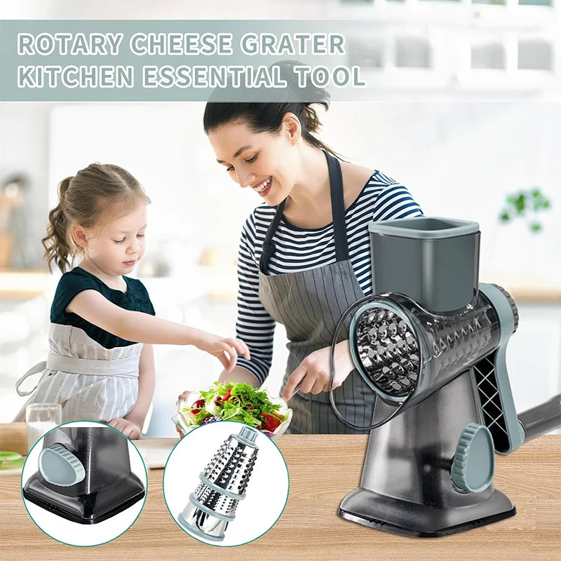 Versatile 3-in-1 Rotary Cheese Grater | Manual Vegetable Slicer