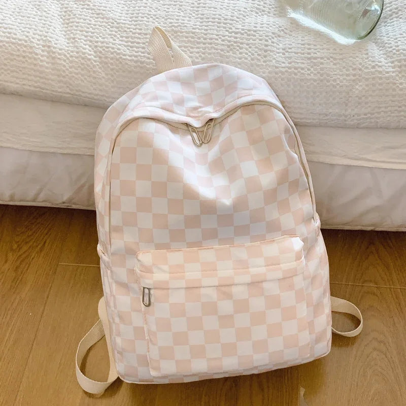 Fashionable Checkerboard Laptop Backpack for Women | Multi Pocket