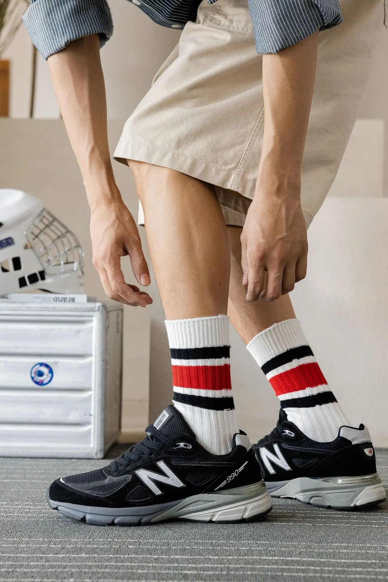 Men's Japanese Style Striped Crew Socks | Cozy Cotton Comfort