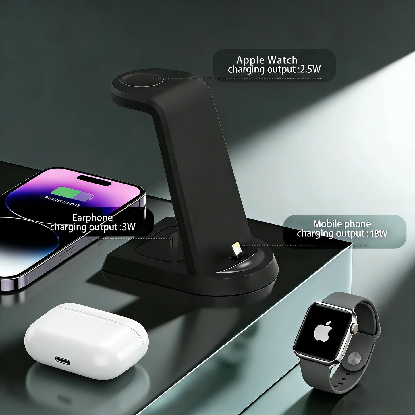18W 3-in-1 Wireless Charging Station for iPhone, Watch & AirPods