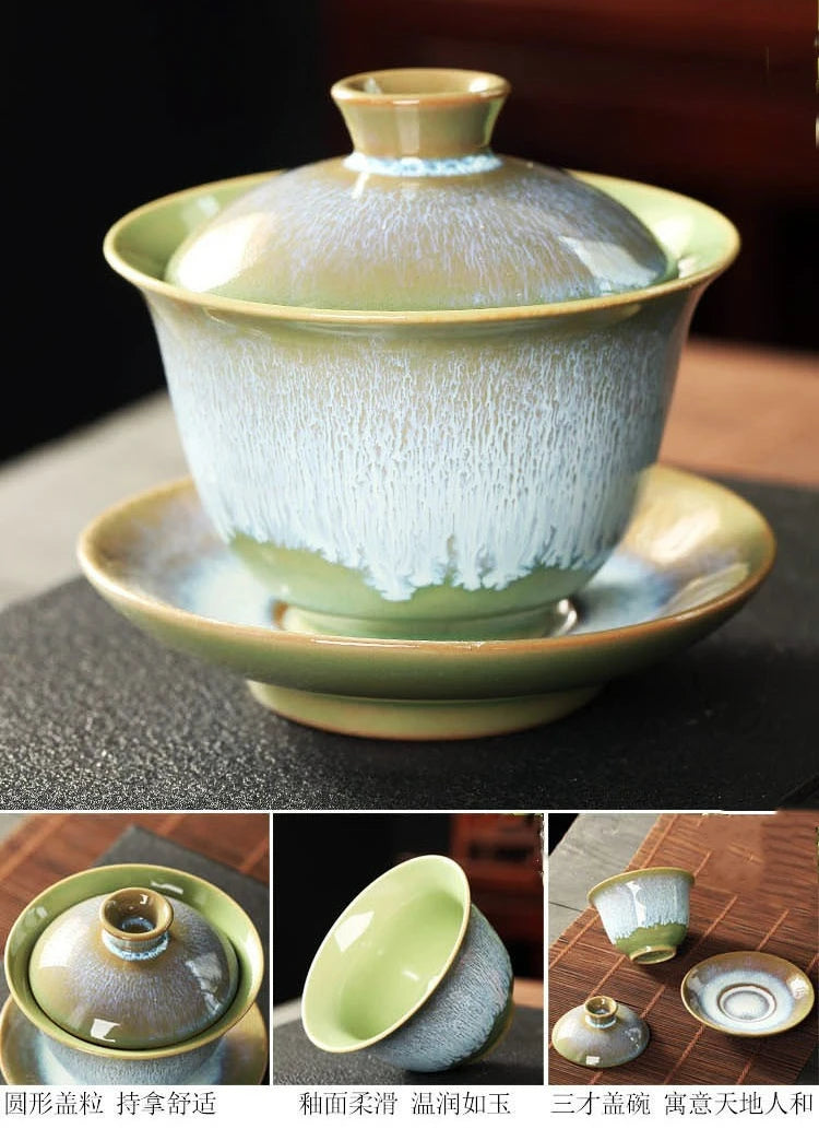 Elegante Juego de Té Kungfu Gaiwan de Cerámica Vintage | Perfecto para Ceremonia