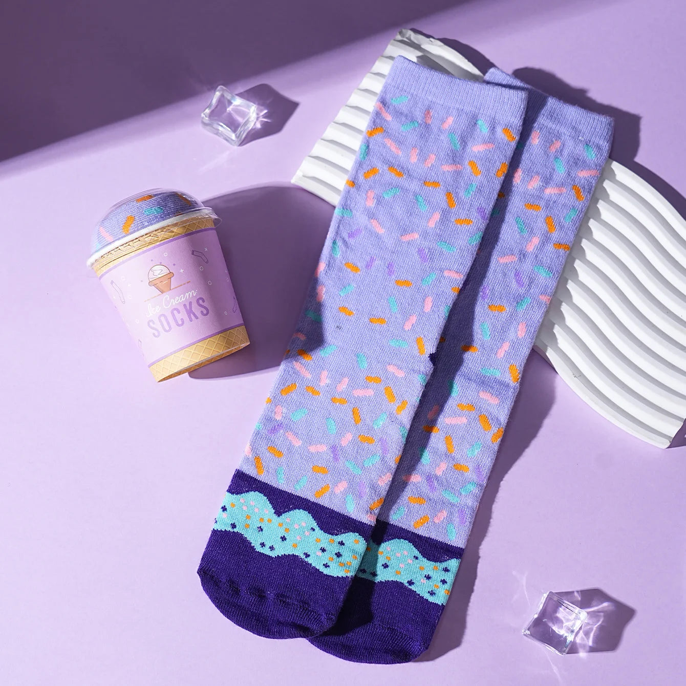 Novelty Blueberry Ice Cream Gift Box Socks | Fun Unisex Mid-Calf
