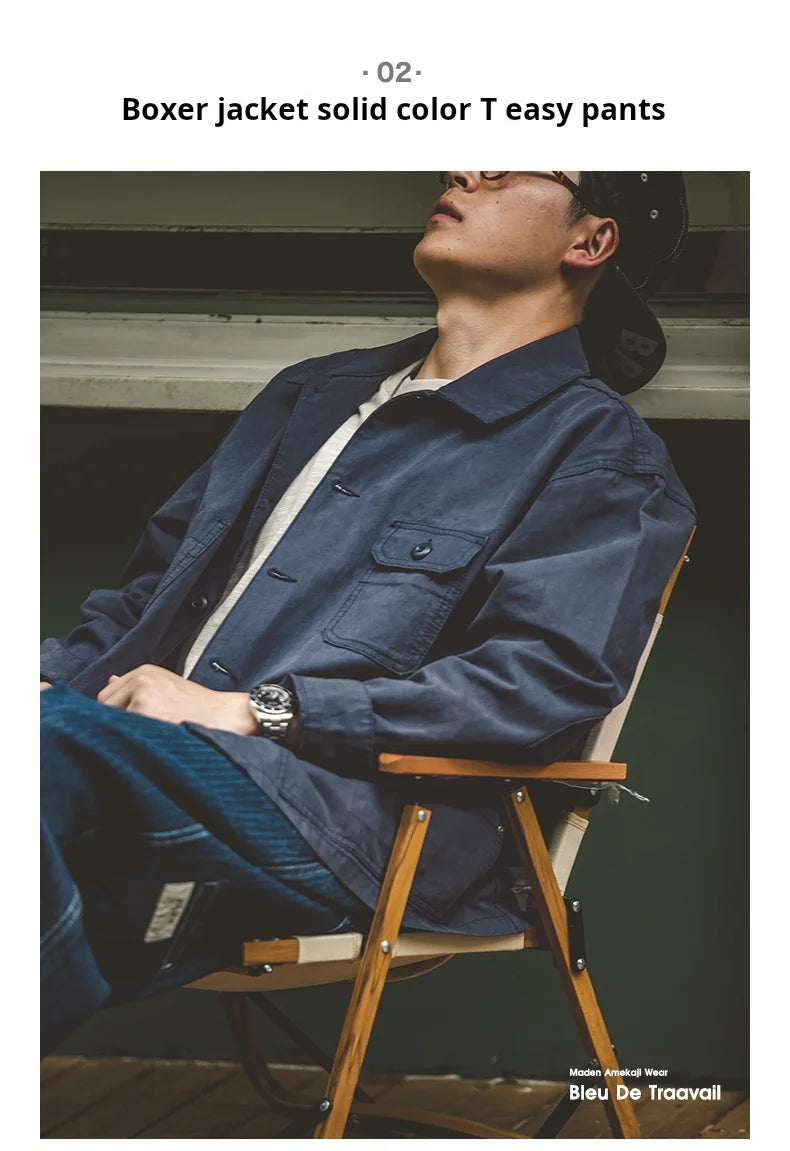 Men's Navy Heavyweight Multi-Pocket Vintage Jacket | Stylish & Durable