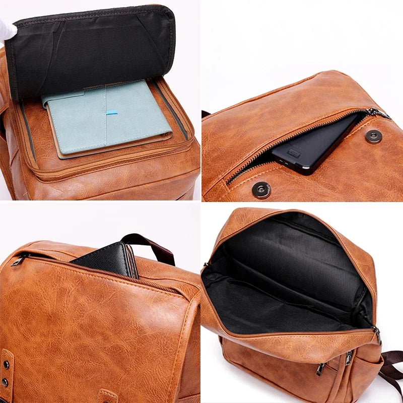 Large Capacity Vintage Men's Backpack | Stylish PU Leather Bag
