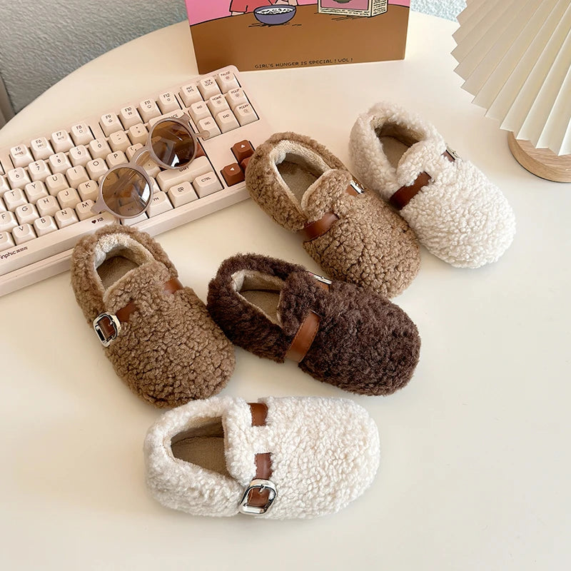 Kids' Warm Plush Flat Winter Shoes | Non-Slip Fashion Footwear