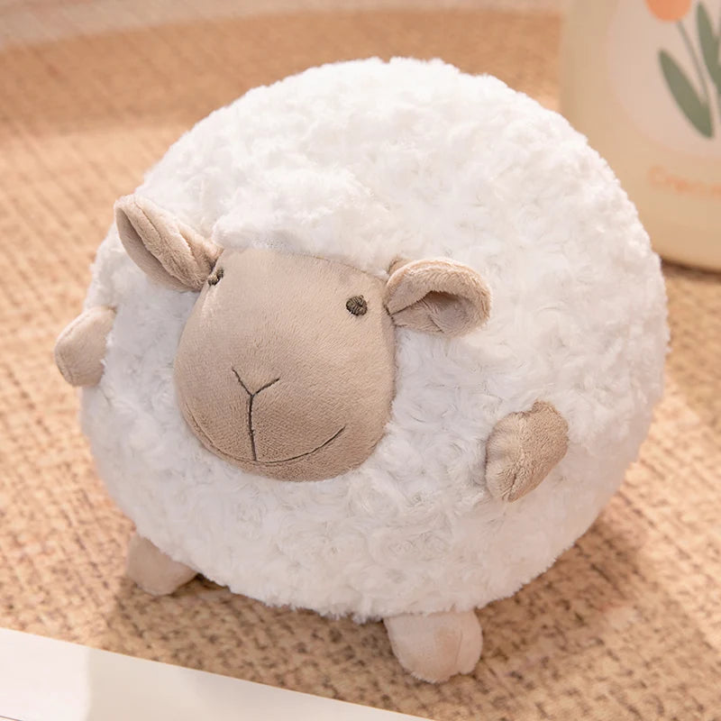 Adorable Round Sheep Plush Pillow Toy - Soft Fluffy Lamb Cushion