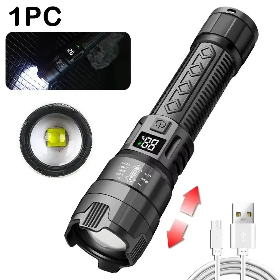 High Power USB Rechargeable LED Flashlight | Waterproof Tactical Torch
