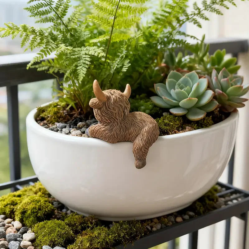 Whimsical Highland Cow Resin Statue Planter for Home Decor