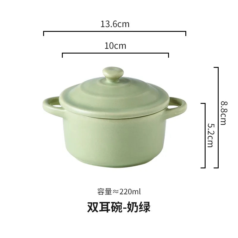 Durable 220ml Ceramic Small Bowl with Covered Double Ears