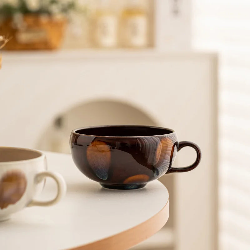 Taza de café con leche de cerámica de boca ancha de 350 ml | Elegancia pintada a mano