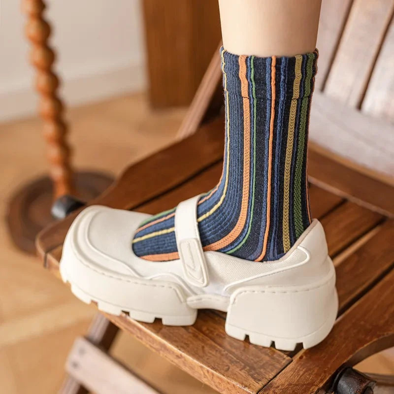 Colorful Striped Women's Crew Socks | Vintage Harajuku Style