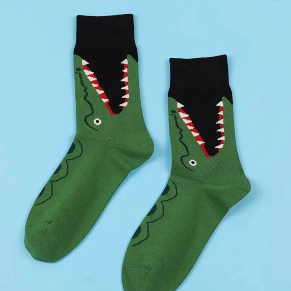 Medium Length Cartoon Shark Socks | Fun Retro Style for Everyone