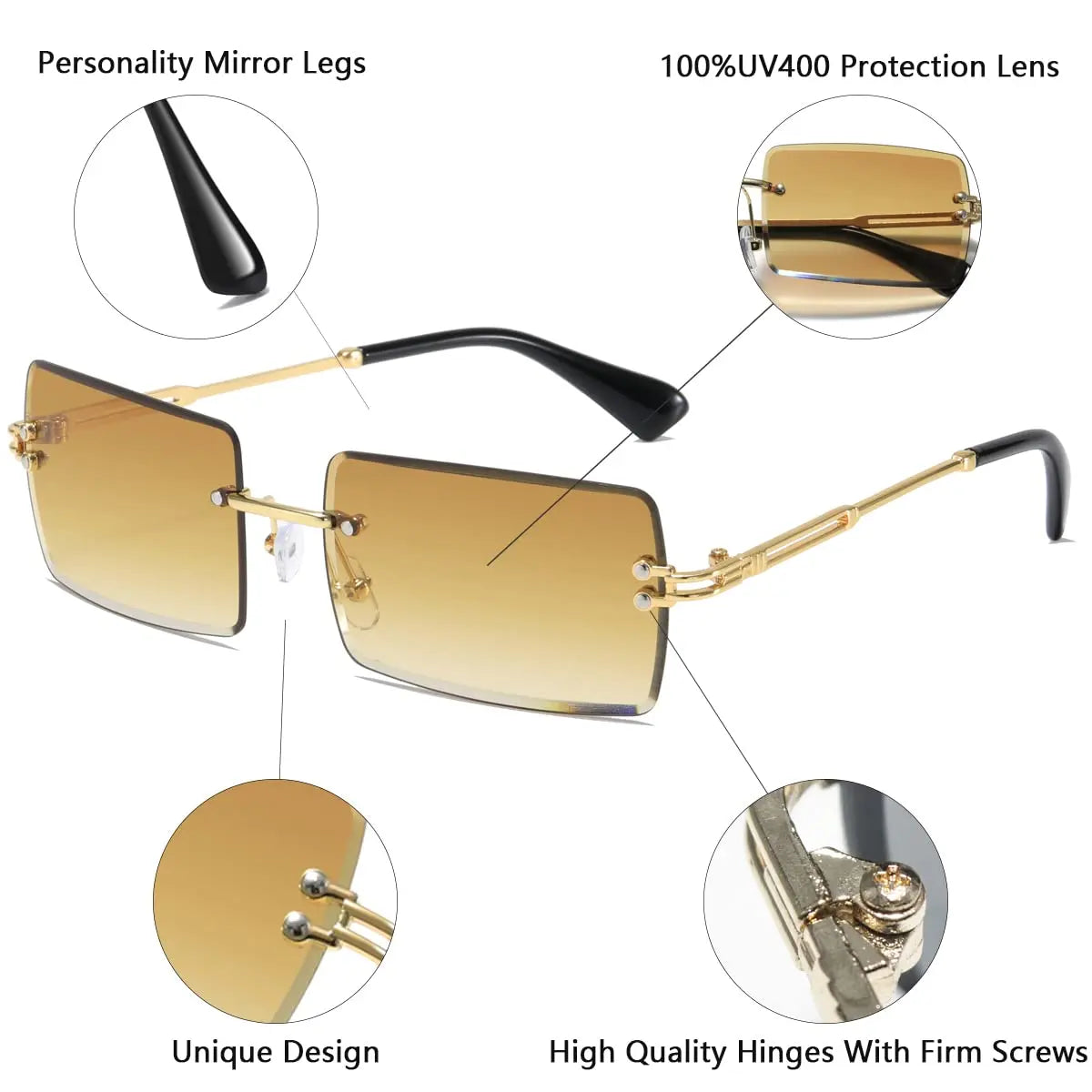 Men's Retro Sunglasses | Vintage Rimless Rectangle UV400 Protection
