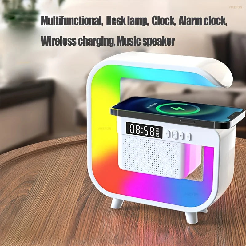 Estación de carga inalámbrica RGB con altavoz Bluetooth y despertador