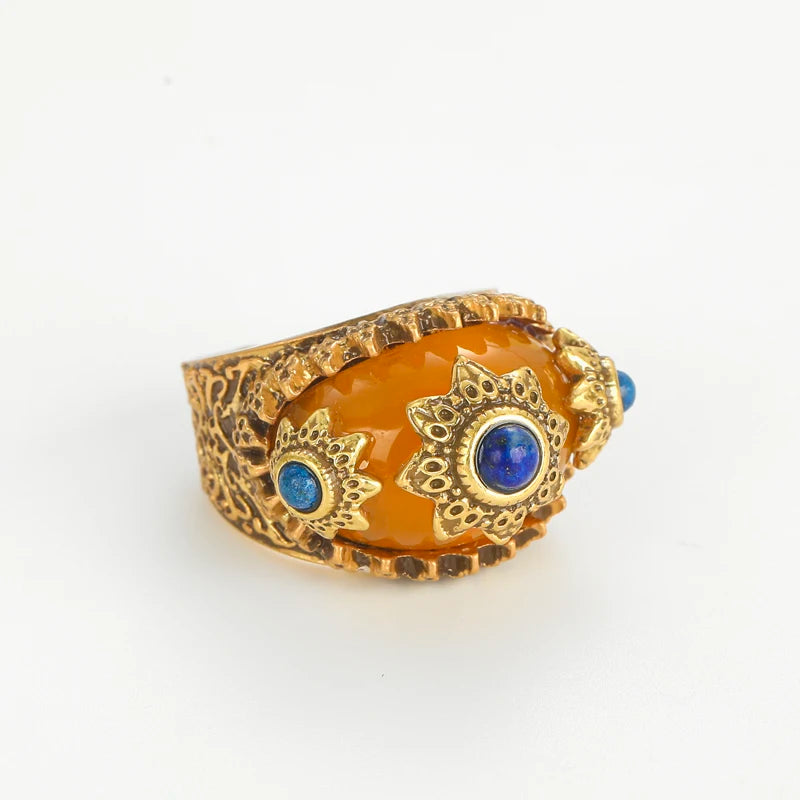 Vintage Sun Ring with Yellow Stone | Elegant Antique Jewelry