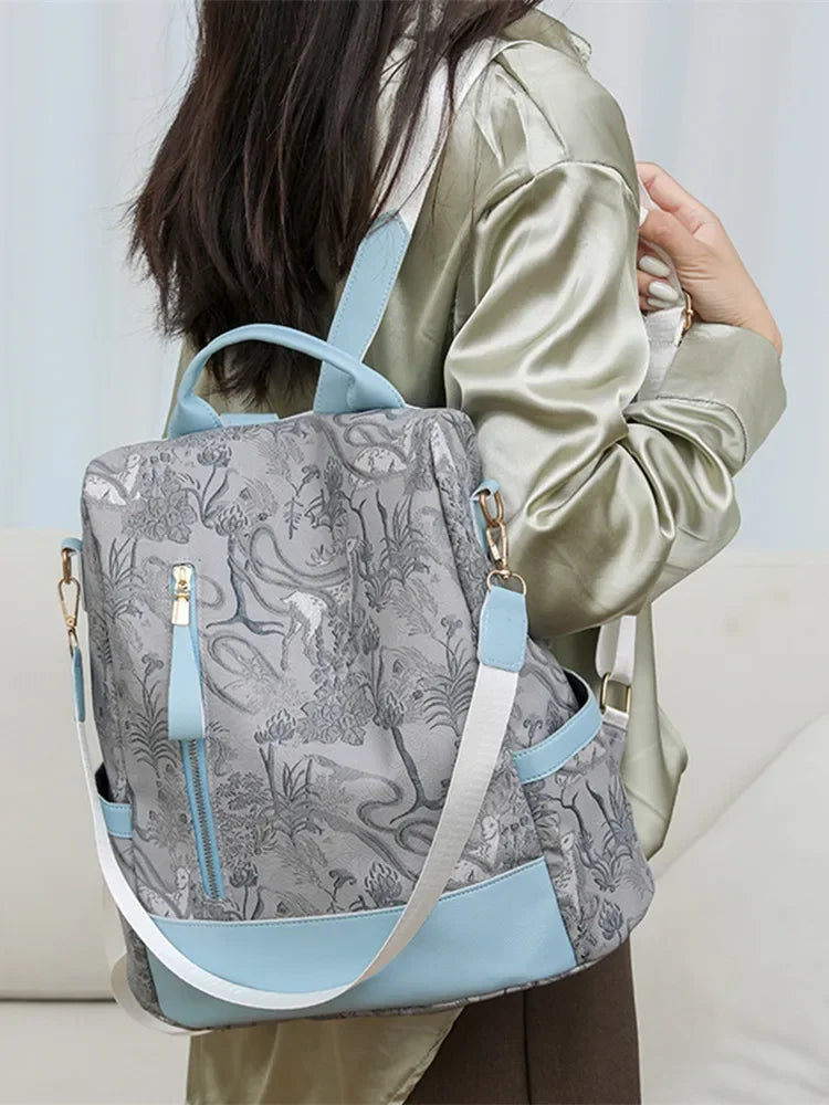 Stylish Color Blocking PU Leather Backpack | Anti-Theft Travel Bag
