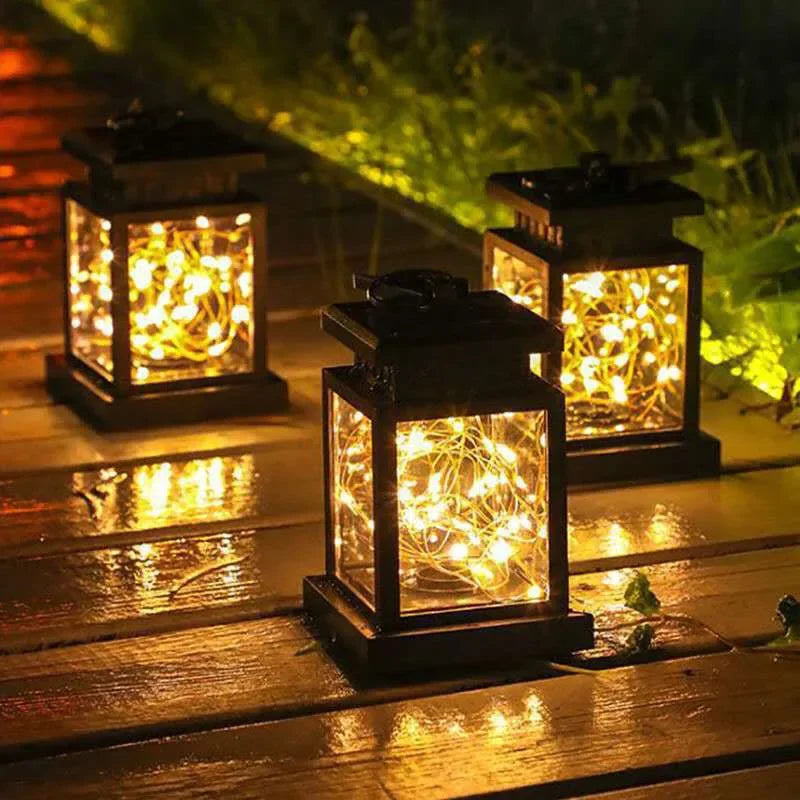 Solar LED Outdoor Hanging Lanterns | Waterproof Flickering Lights