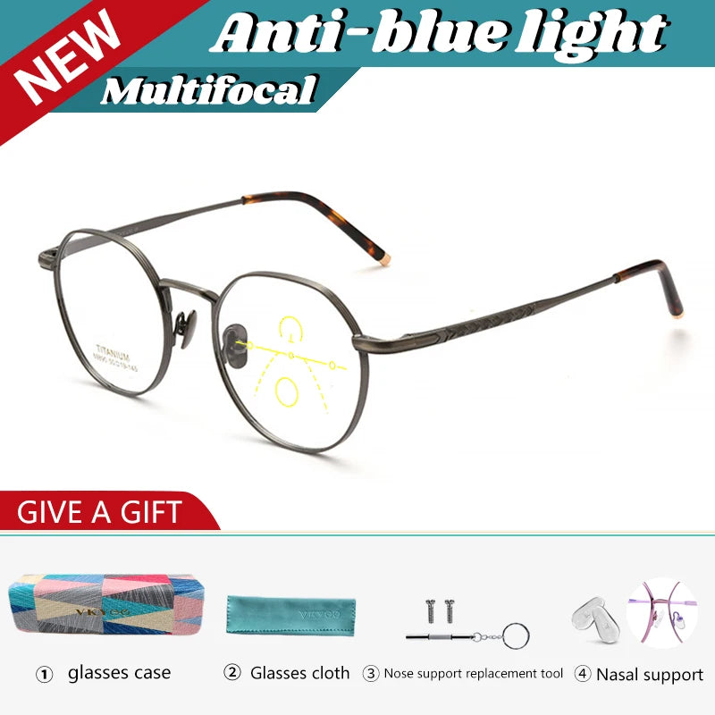 Ultra-Light Titanium Round Frame Glasses | Customizable Multi-Focus