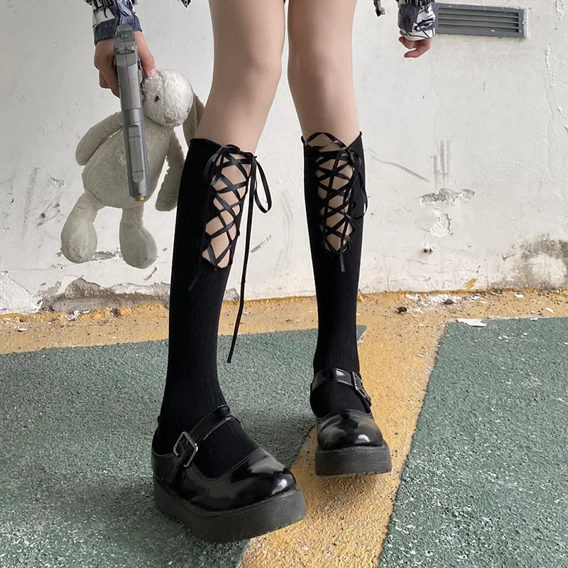 Stylish Women's Black Middle Tube Socks | Trendy Summer Crew Socks