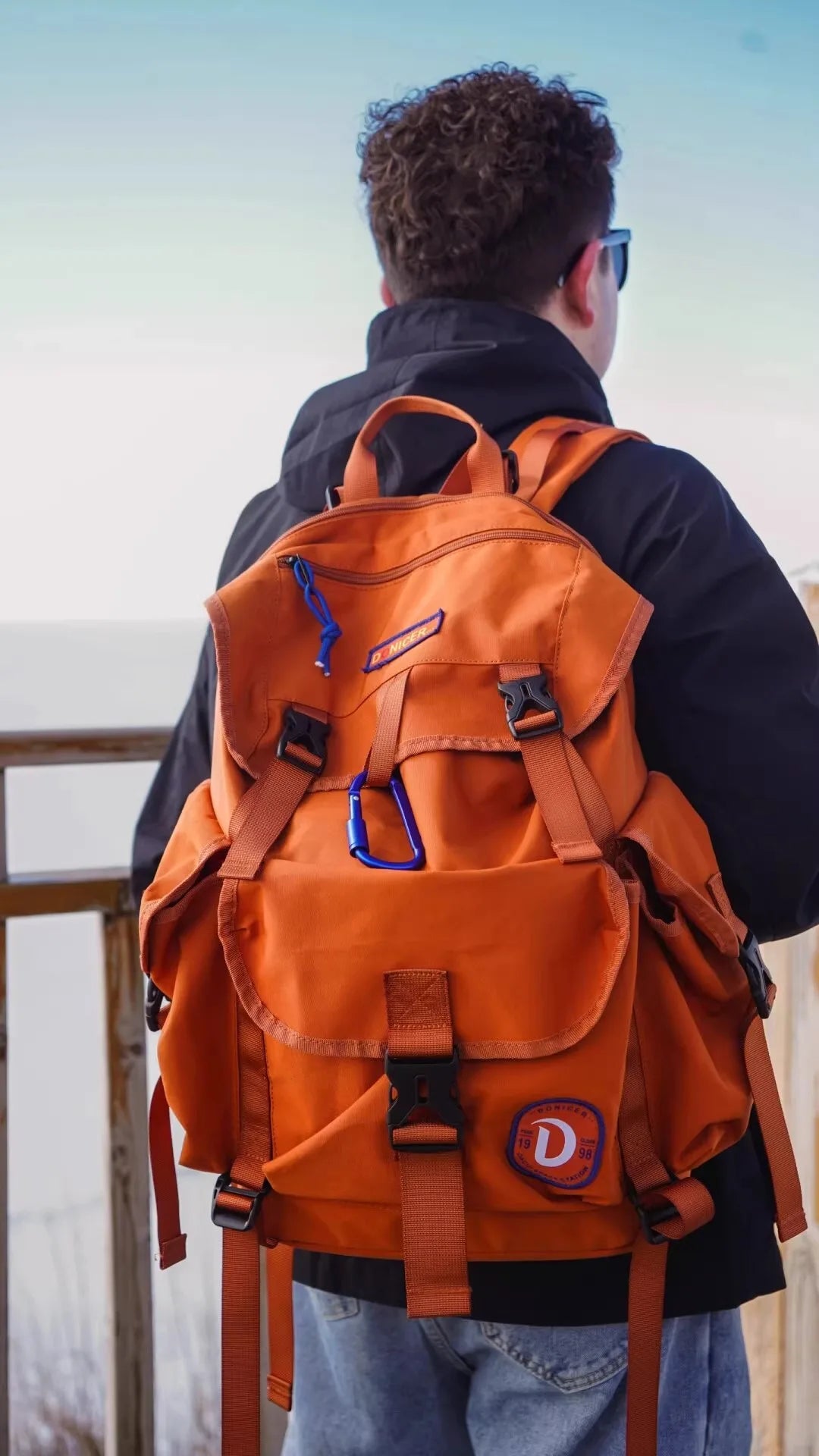 Unisex Casual Orange Nylon Waterproof Backpack | Large Capacity