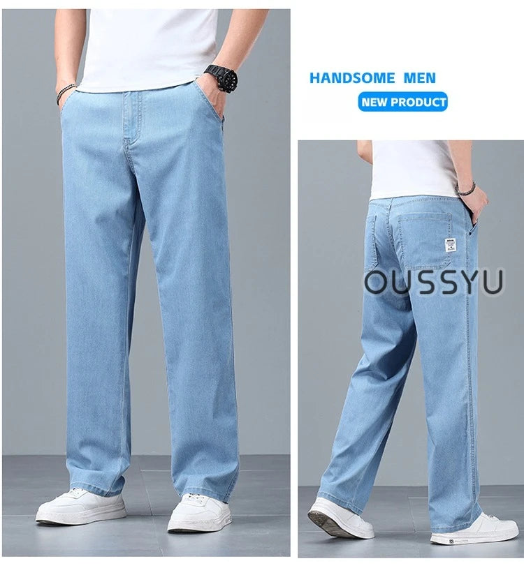 Men's Loose Straight Jeans | Lightweight Casual Pants for Summer