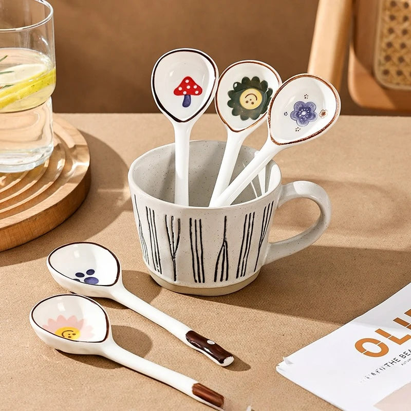Cuchara de cerámica linda para sopa | Accesorio de cocina estilo japonés Kawaii
