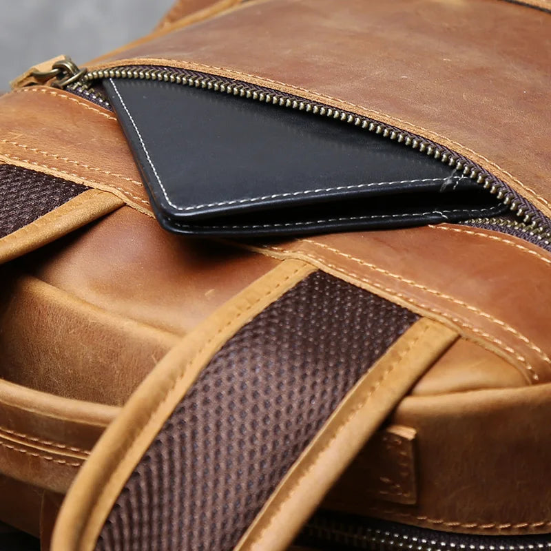 Men's Vertical Genuine Leather Backpack | Classic Retro Style