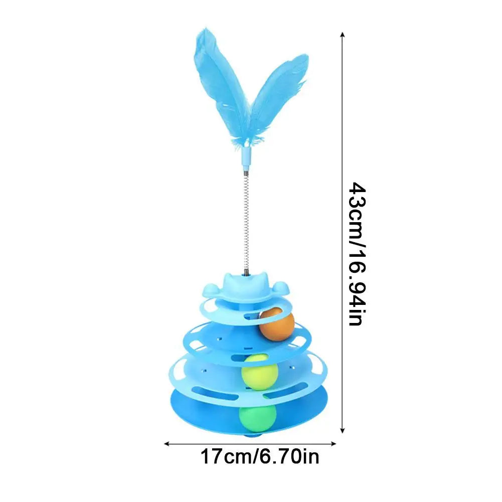 Pattern Feather Cat Toy, Three-layer Rotating Tower with Ball, Indoor Cat Interactive Fun&Christmas, New Year Pet Toys