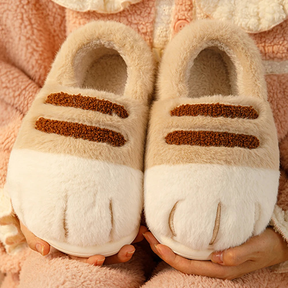 Unisex 3D Cat Paw Plush Slippers | Fluffy Winter Indoor Shoes