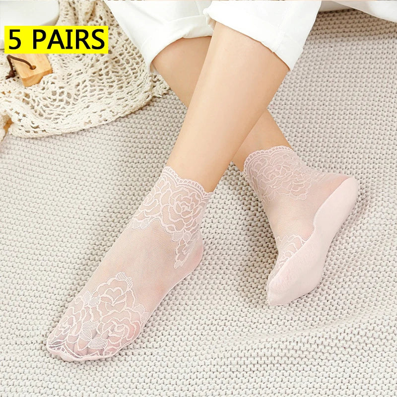 Invisible Lace Socks for Women | Non-Slip Thin Boat Socks