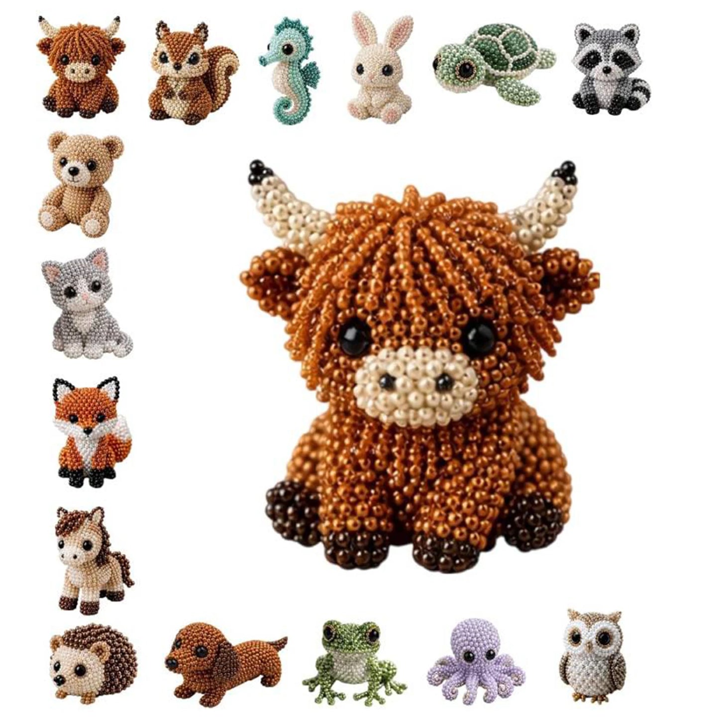DIY 3D Animals Bead Craft Kit | Colorful Bead Embroidery Set