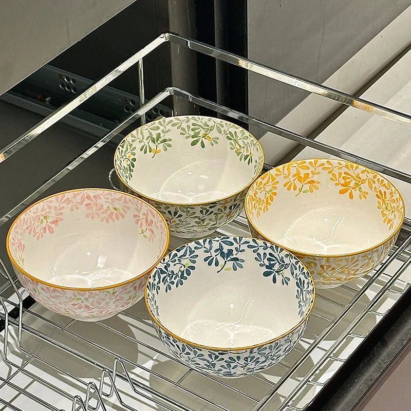 6-Inch Large Capacity Ceramic Bowl | Floral Design for All Meals