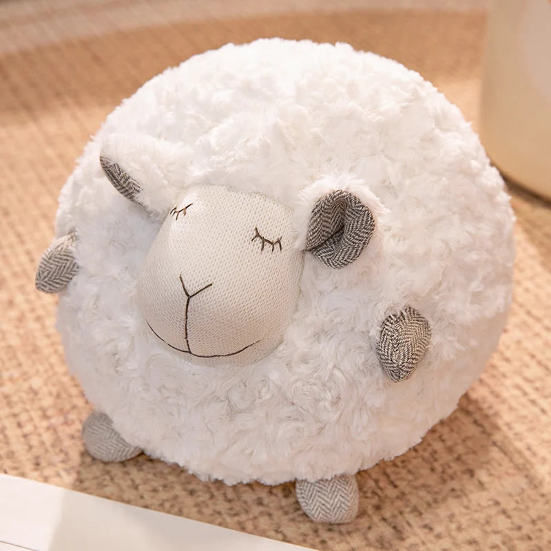 Adorable Round Sheep Plush Pillow Toy - Soft Fluffy Lamb Cushion