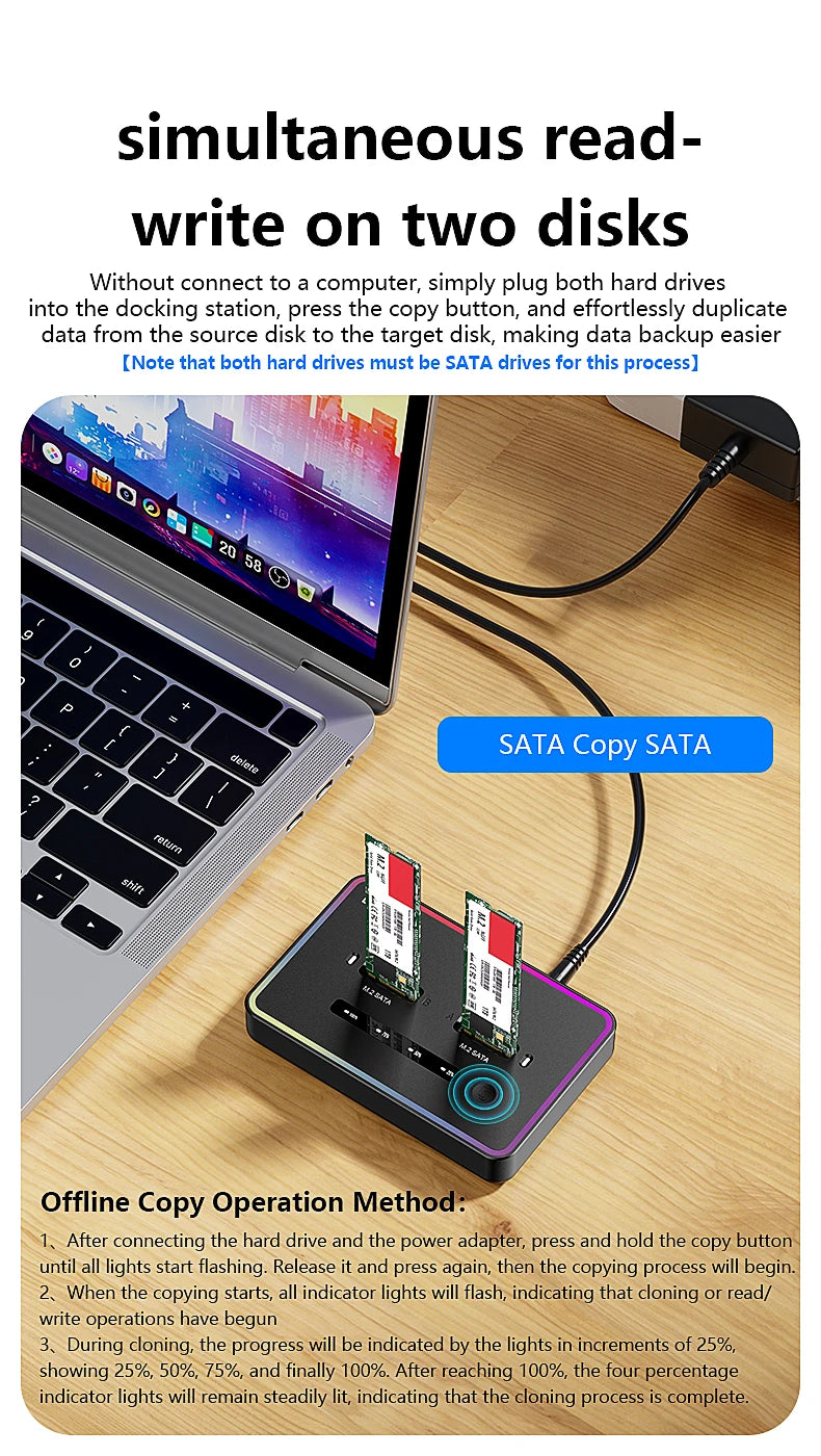 Dual M.2 SATA SSD Docking Station for Offline Cloning