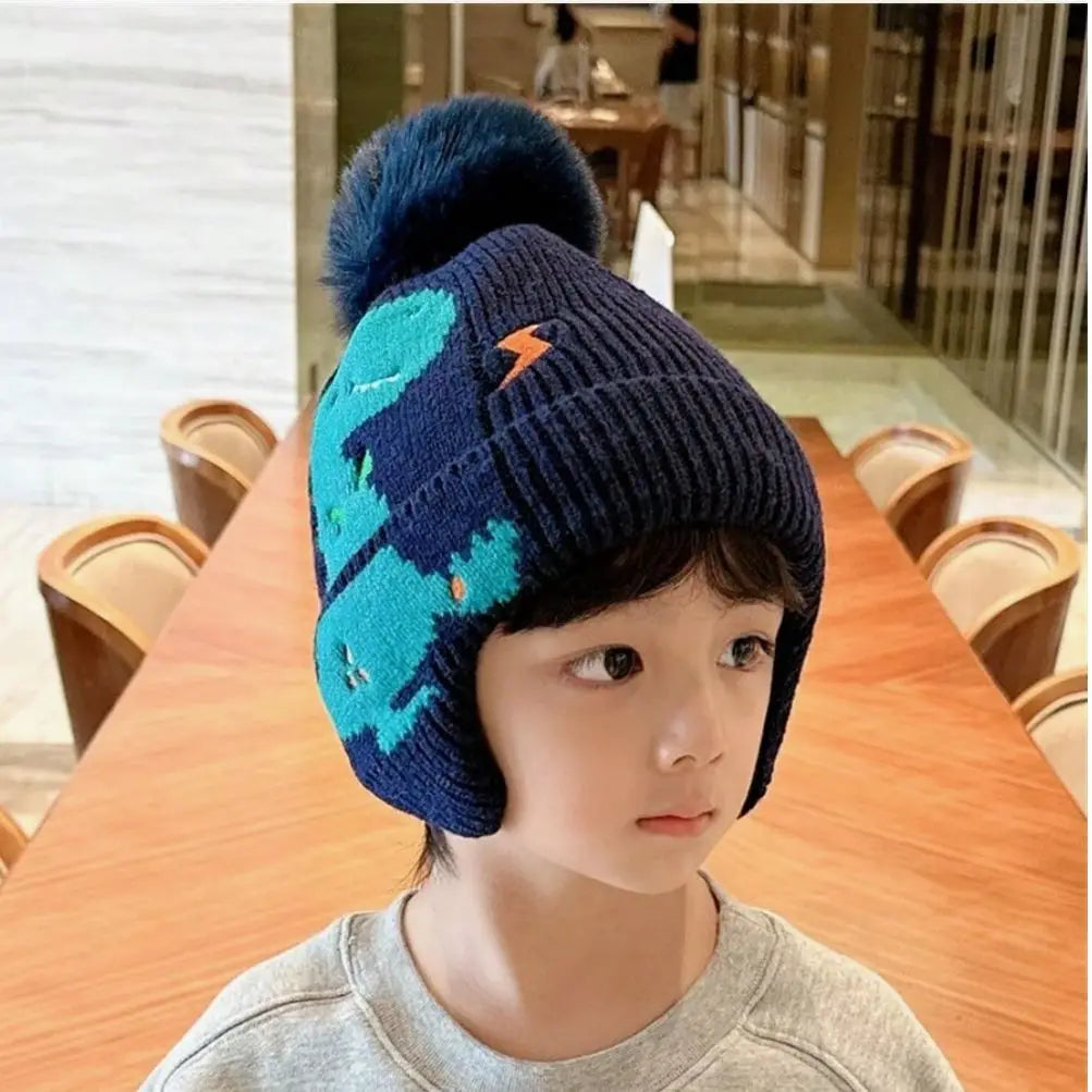 Kids Dinosaur Knitted Beanie Hat | Funny Warm Winter Cap