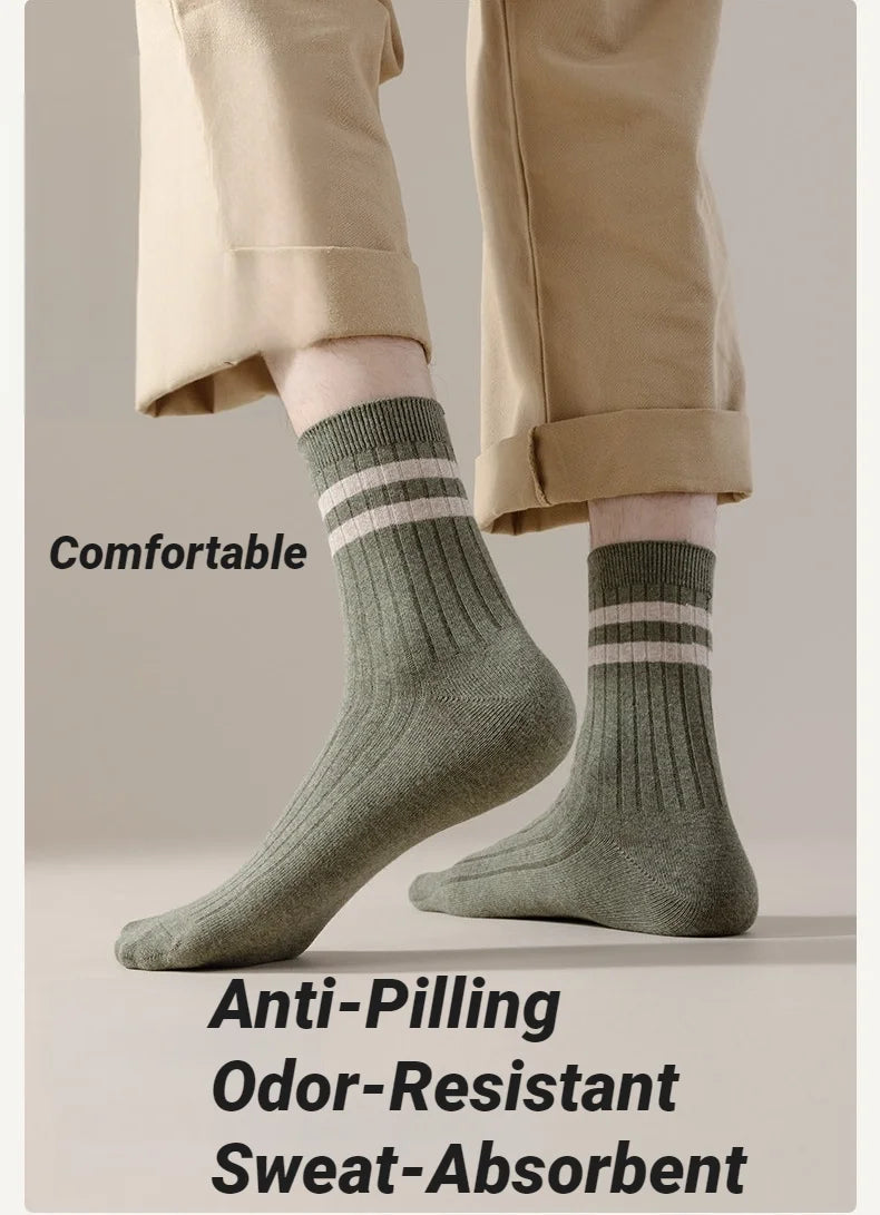 Men's Striped Mid Tube Socks | Breathable Casual Comfort