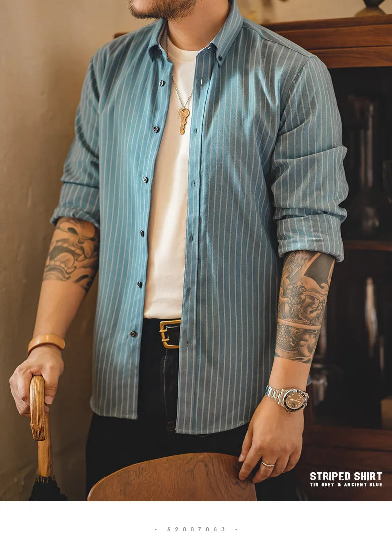 Men's Retro Vertical Stripe Long Sleeve Casual Shirt | Stylish Tops