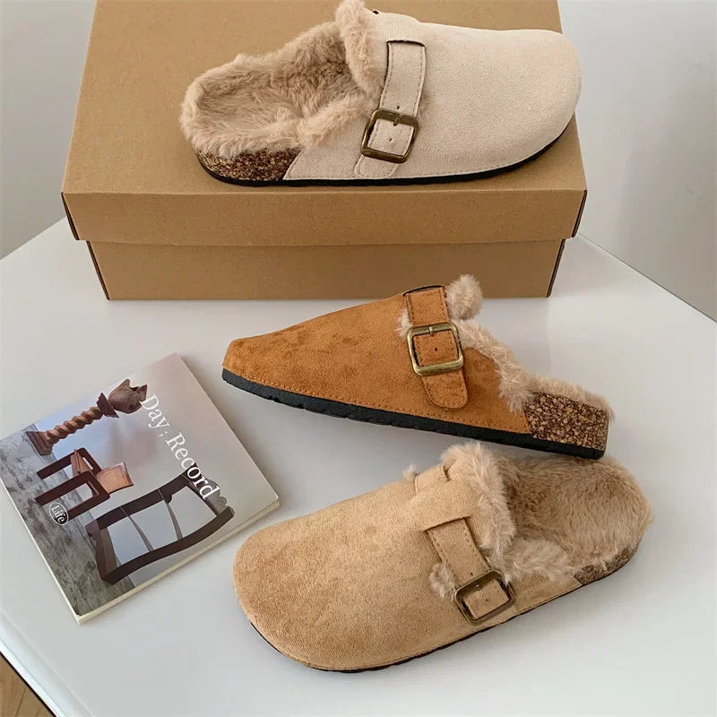 Cozy Winter Fur Clogs Slippers for Women | Plush Indoor/Outdoor