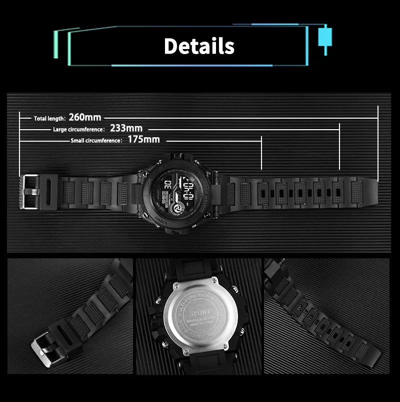 Men's Waterproof Sports Watch | Multifunctional Digital Military Design