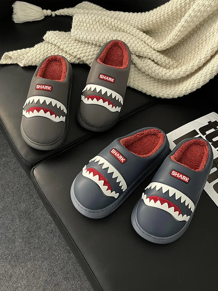 Men's Shark Plush Winter Slippers | Cozy Warm Indoor Outdoor Shoes